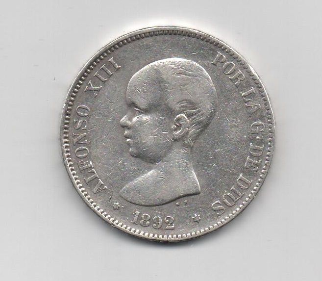 ALFONSO XIII DEL AÑO 1892 DE 5 PESETAS